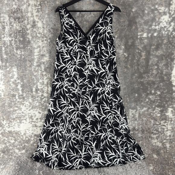 Liz Claiborne Sz 8 Linen Tropical Midi Shift Dress Black White Sleeveless Lined - Picture 1 of 11